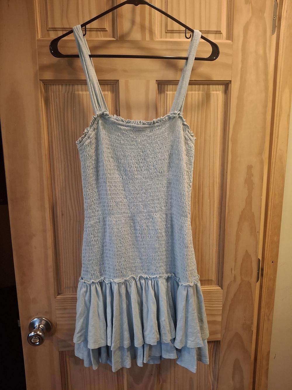 American Eagle Outfitters Light Blue Smocked Ruffle-Hem Sundress